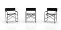 Directors Chairs 3d render of three aluminum constructed folding directors chairs with black seat material and black back rests