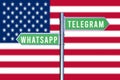 Directory that indicates the address to choose between two social networks, WhatsApp and Telegram 3D rendering