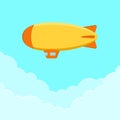Dirigible, airship or zeppelin. Flying blimp in sky with clouds. Vector.