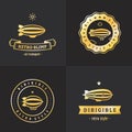 Dirigible blimp gold logo vector set. Part one.