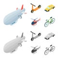 A dirigible, a children`s scooter, a taxi, a helicopter.Transport set collection icons in cartoon,monochrome style