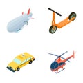 A dirigible, a children`s scooter, a taxi, a helicopter.Transport set collection icons in cartoon style vector symbol