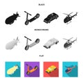A dirigible, a children scooter, a taxi, a helicopter.Transport set collection icons in black, flat, monochrome style