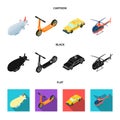 A dirigible, a children scooter, a taxi, a helicopter.Transport set collection icons in cartoon,black,flat style vector