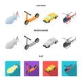 A dirigible, a children scooter, a taxi, a helicopter.Transport set collection icons in cartoon,flat,monochrome style