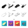 A dirigible, a children scooter, a taxi, a helicopter.Transport set collection icons in cartoon style vector symbol
