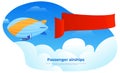 Dirigible passenger airship banner red flag vector flat advertising flying air transportation