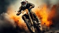 Dirt bike rider doing a big jump. Supercross, motocross, high speed. Sport concept. Generative AI