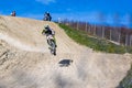 Dirt bike rider is flying high Royalty Free Stock Photo