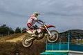 Dirt bike rider is flying high Royalty Free Stock Photo