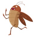 Dirt cockroach. Funny brown beetle. Adorable parasit, wildlife sticker. Cartoon insect pest vector illustration