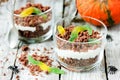 Dirt cups with gummy worms , Halloween dessert Royalty Free Stock Photo