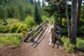 Dirt hiking trail and bridge to Wraith Falls in Yellowstone National Park Royalty Free Stock Photo