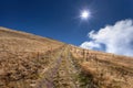 Dirt mountain road towards the sun Royalty Free Stock Photo