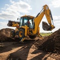 Dirt and a partly cloudy sky indicating ongoing excavation work in an Royalty Free Stock Photo