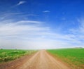 Dirt path and green field