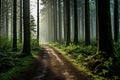 a dirt path in the middle of a green forest Royalty Free Stock Photo