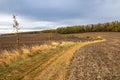 Dirt Path Between Plowed Fields - Colorful Autumn Landscape