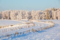 Dirt road across the field in wintry landscape Royalty Free Stock Photo