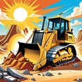 Dirt road construction bucket earth mover loader equipment cartoon