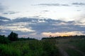 Dirt road through the field late in the evening Royalty Free Stock Photo