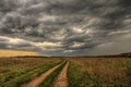 Dirt road going into the eye of the storm