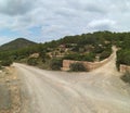 Dirt road. hinterland of the island of ibiza. crossroads. bifurcation