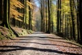 a dirt road in the middle of an autumn forest Royalty Free Stock Photo