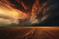 Dirt road in the middle of a field under a cloudy sky Royalty Free Stock Photo