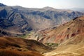 Dirt road and mountain scenery between Chaghcharan and the Minaret of Jam in Afghanistan Royalty Free Stock Photo