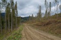 Dirt road in mountains and storm clouds Royalty Free Stock Photo