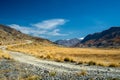 A dirt road in mountains. The road to the rock. Altai Royalty Free Stock Photo