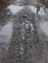 Dirt road with mud and puddles Royalty Free Stock Photo