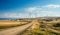 Dirt Road Passing Through Field With Windmills Royalty Free Stock Photo