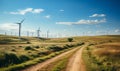 Dirt Road Passing Through Field With Windmills Royalty Free Stock Photo