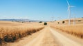 A dirt road running through a wheat field. Generative AI image. Royalty Free Stock Photo