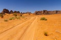 Dirt road Tadrart mountains. Sahara Algeria, Africa