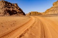 Dirt road Tadrart mountains. Sahara Algeria, Africa