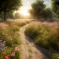 Dreamy Dirt Road In Wildflower Meadow