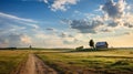 Romantic Country Life: Serene Cottage In A Field With Majestic Skies