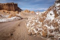 Dirt salt road in Atacama desert, moon valley arid landscape in Chile Royalty Free Stock Photo