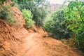 Dirt sandy road stretching through Cambodian jungle Royalty Free Stock Photo