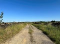 Dirt track, leading over the fields, toward farms in, Ripponden, Yorkshire, UK Royalty Free Stock Photo