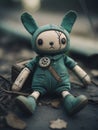 A dirty abandoned toy plush doll, apocalyptic style theme.