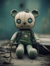 A dirty abandoned toy plush doll, apocalyptic style theme.