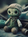 A dirty abandoned toy plush doll, apocalyptic style theme.