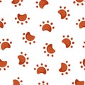 Seamless pattern pet paws prints in cartoon style.