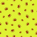 Seamless pattern pet paws prints in cartoon style.