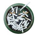 Dirty Ashtray full of cigarettes. Isolated on white.