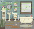 Dirty bathroom with toilet sink bath and accessories in a modern style. Flat vector illustration